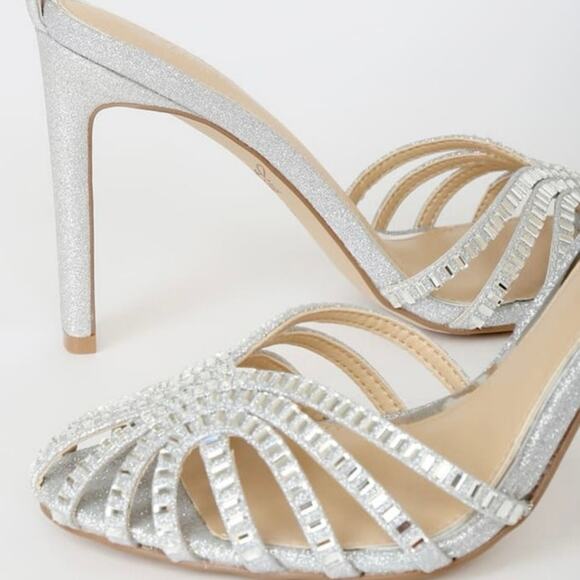 Polly Silver Glitter Rhinestone Ankle Strap PumpsJewel by Badgley Mischka sz7.5 - Picture 1 of 15